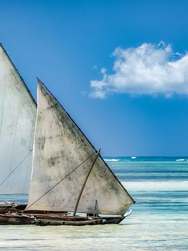 dhow boats on crystal blue ocean waters
