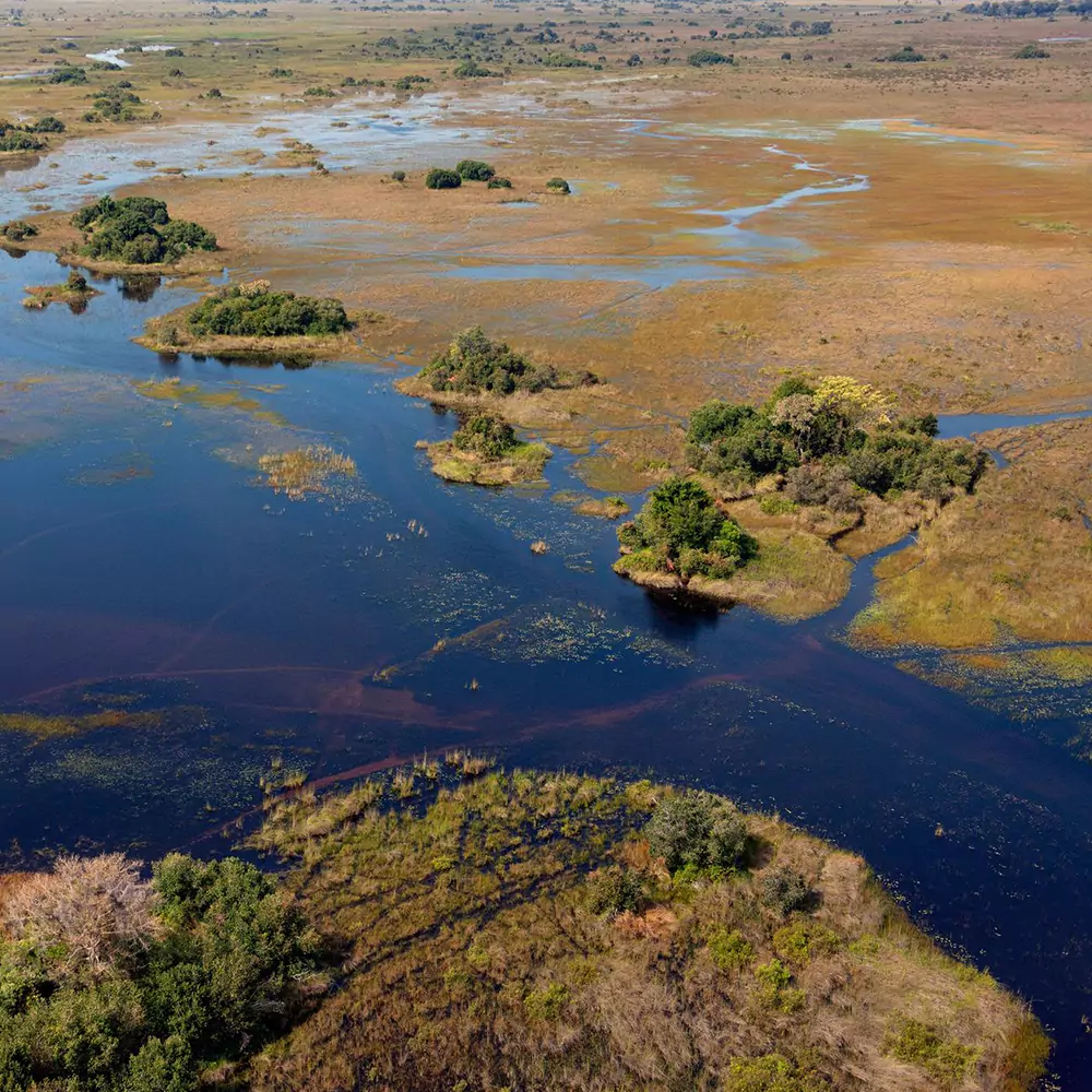 aerial view of the okavango delta in botswana