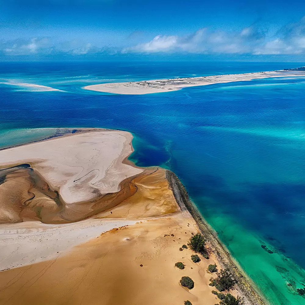 aerial view of one of mozambique's islands in the azure ocean