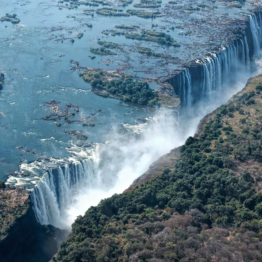 aerial view of the majestic victoria falls in zimbabwe